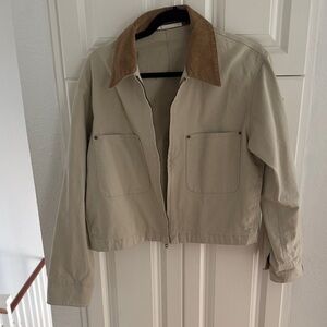 Uniqlo Light Beige Barn Jacket with Dark Brown Collar